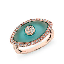 14KT Rose Gold Diamond Blue Topaz Evil Eye  Ring