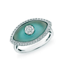 14KT White Gold Blue Topaz Diamond Evil Eye Ring