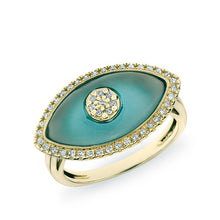 14KT Yellow Gold Blue Topaz Diamond Evil Eye Ring
