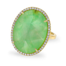 14KT Yellow Gold Chrysoprase Diamond Oval Cocktail Ring