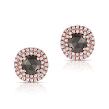 14KT Rose Gold Black Diamond Double Halo Stud Earrings