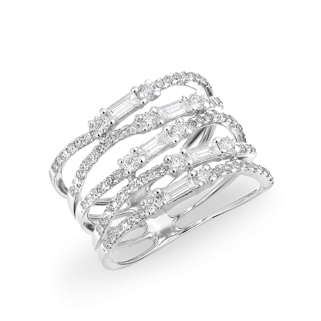 14KT White Gold Diamond Baguette Stacked Ring