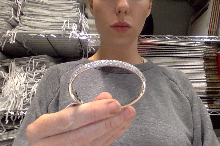 NOL: 14KT White Gold Half Diamond Rounded Bangle