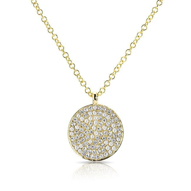 14KT Yellow Gold Diamond Circlet Diamond Disc Necklace