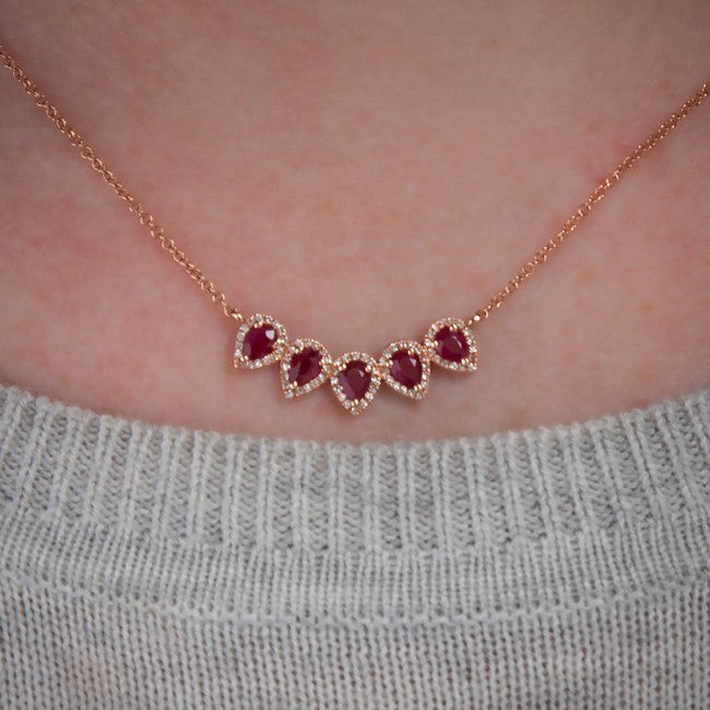 14KT Rose Gold Ruby Diamond Crown Necklace