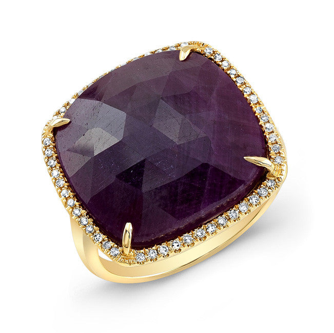 14KT Yellow Gold Ruby Diamond Cocktail Ring