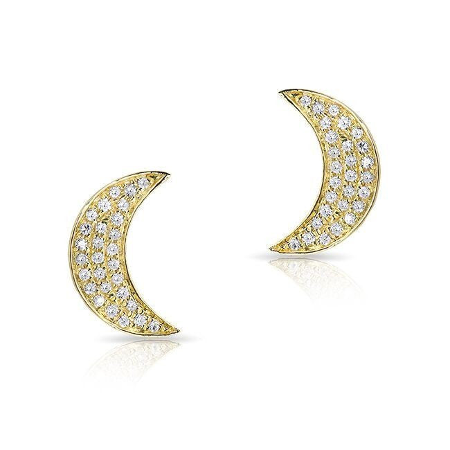 14KT Yellow Gold Diamond Mini Moon Stud Earrings