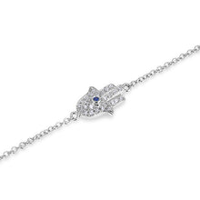 14KT White Gold Diamond Blue Sapphire Hamsa Bracelet