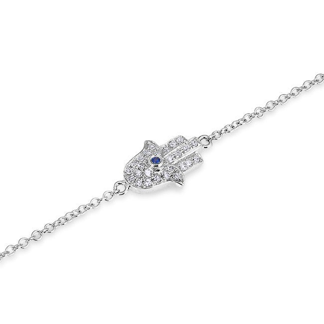 14KT White Gold Diamond Blue Sapphire Hamsa Bracelet