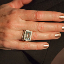 14KT White Gold Diamond Aquamarine Rectangle Ring