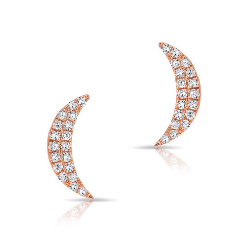 14KT Rose Gold Diamond Crescent Moon Stud Earrings