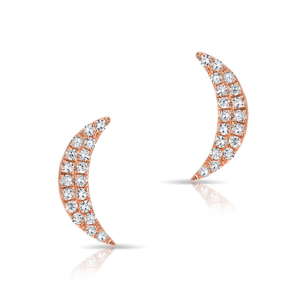 14KT Rose Gold Diamond Crescent Moon Stud Earrings