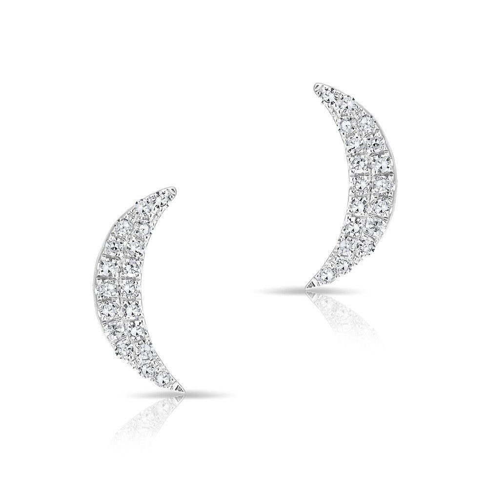 14KT White Gold Diamond Crescent Moon Stud Earrings