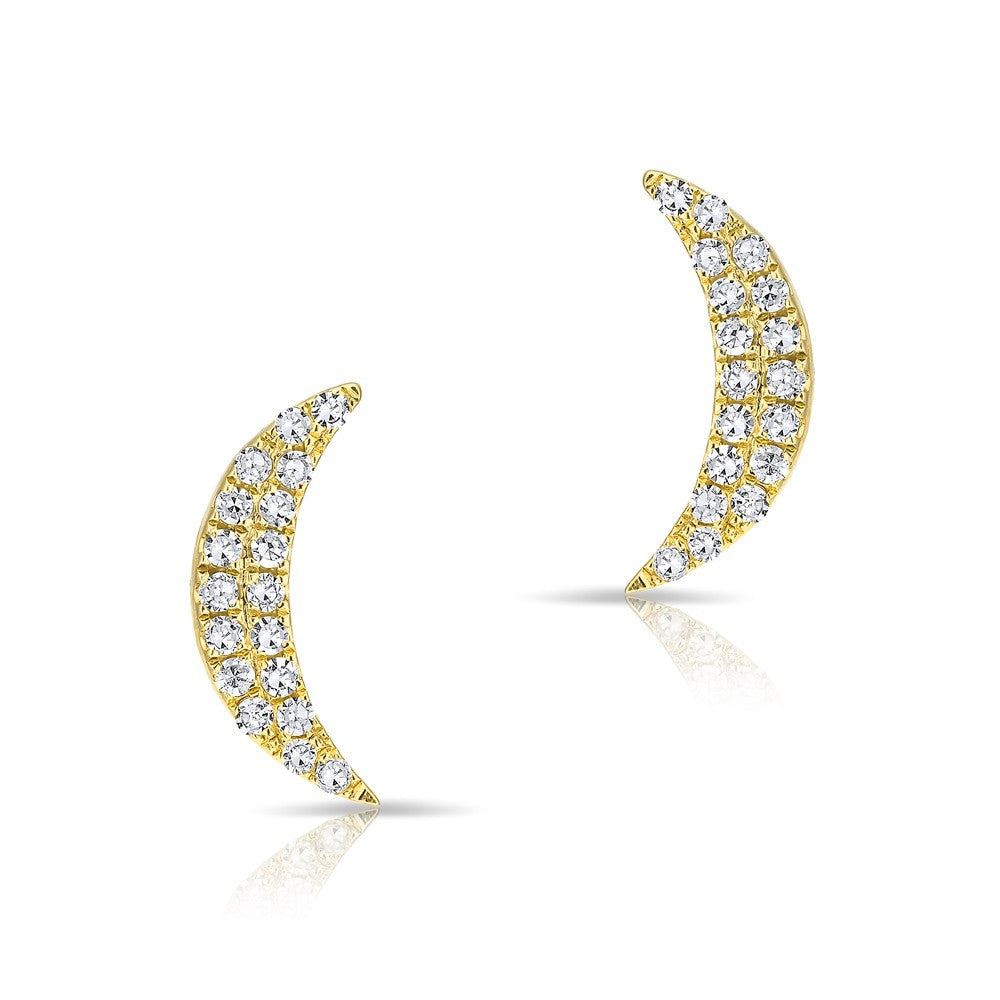 14KT Yellow Gold Diamond Crescent Moon Stud Earrings