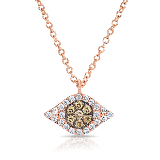 14KT Rose Gold Diamond Champagne Diamond Evil Eye Necklace