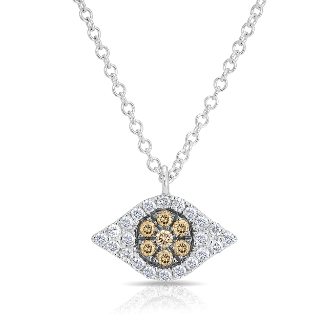 14KT White Gold Diamond Champagne Diamond Evil Eye Necklace