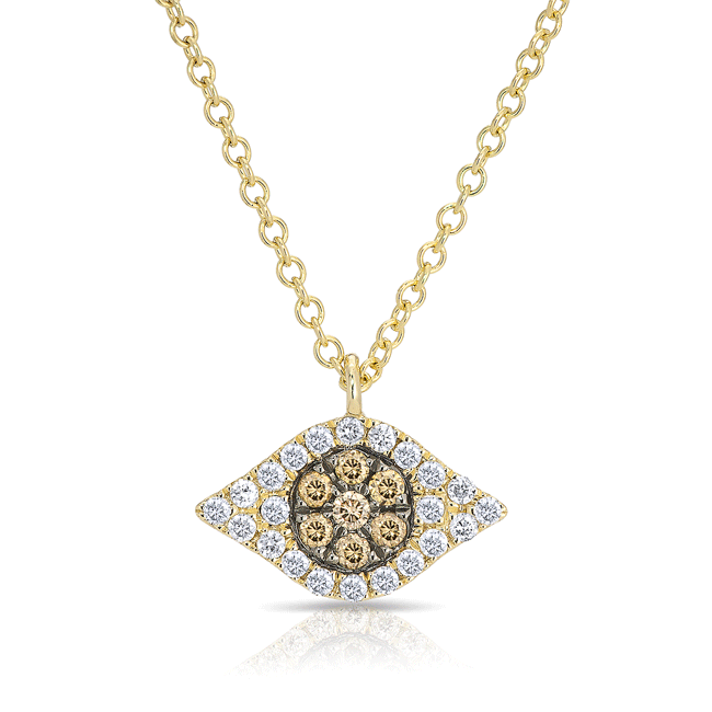 14KT Yellow Gold Diamond Champagne Diamond Evil Eye Necklace