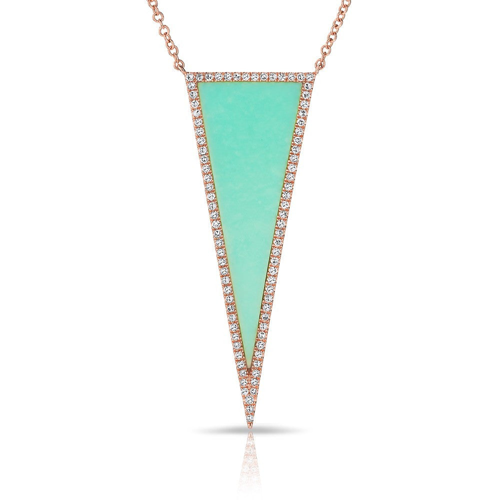 14KT Rose Gold Diamond Turquoise Triangle Necklace