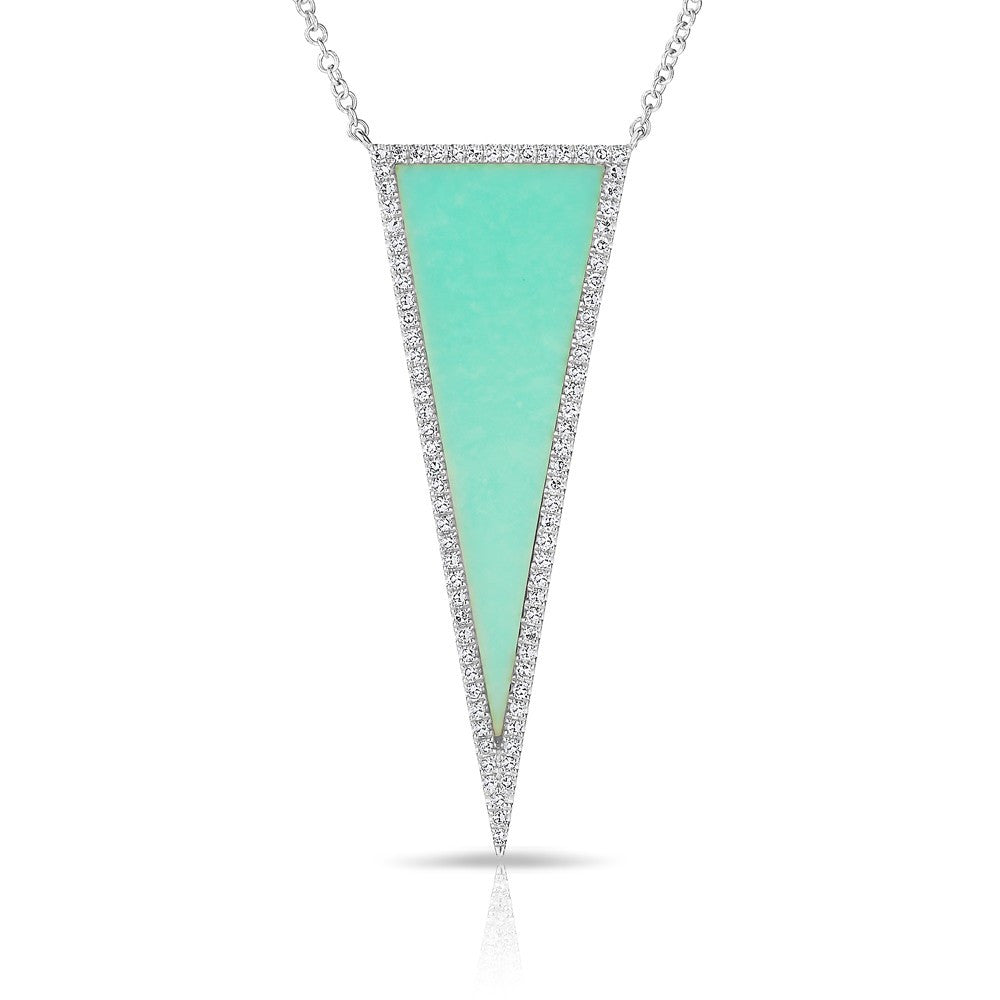 14KT White Gold Diamond Turquoise Triangle Necklace