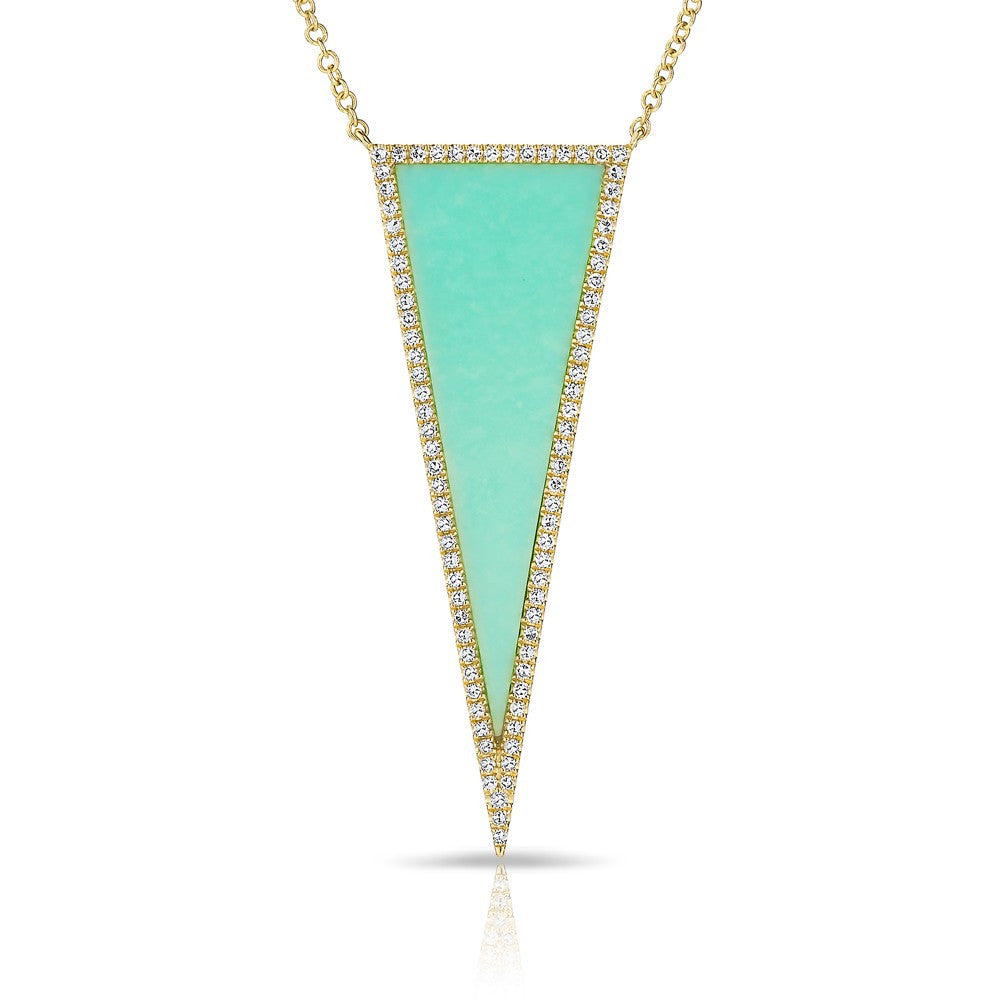 14KT Yellow Gold Diamond Turquoise Triangle Necklace