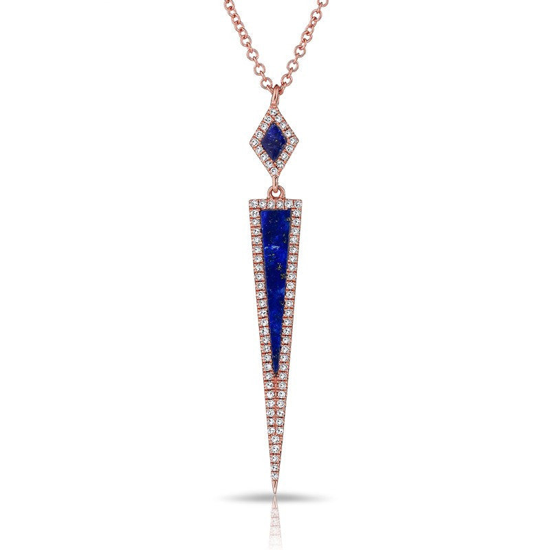 14KT Rose Gold Diamond Lapis Dagger Necklace