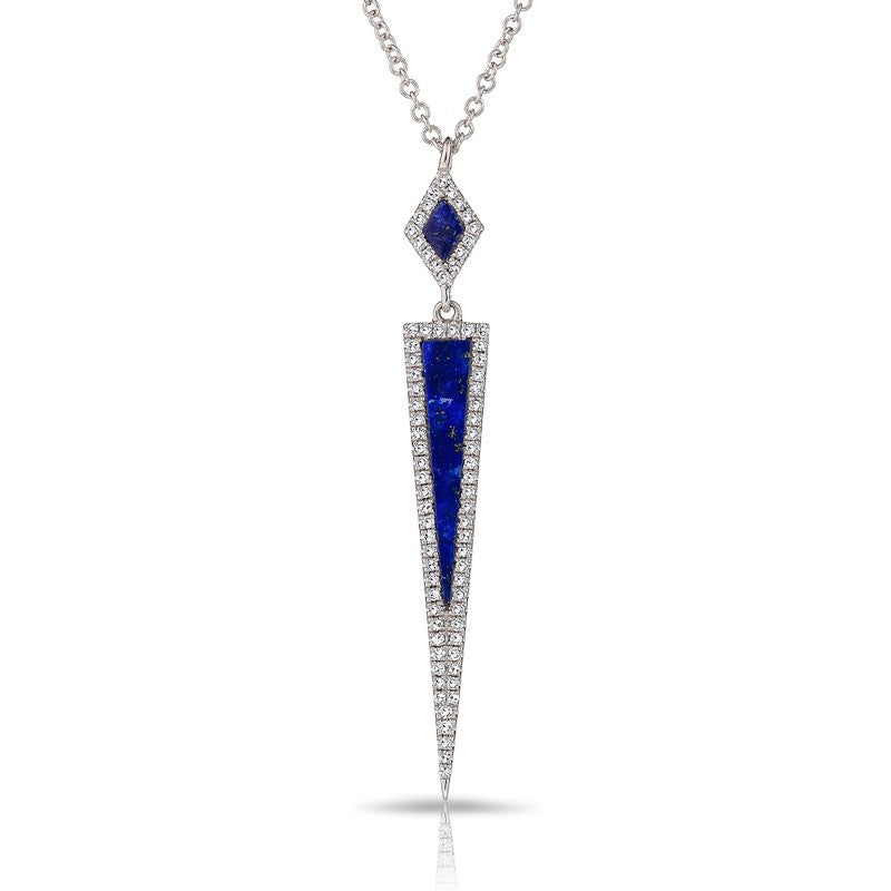 14KT White Gold Diamond Lapis Dagger Necklace