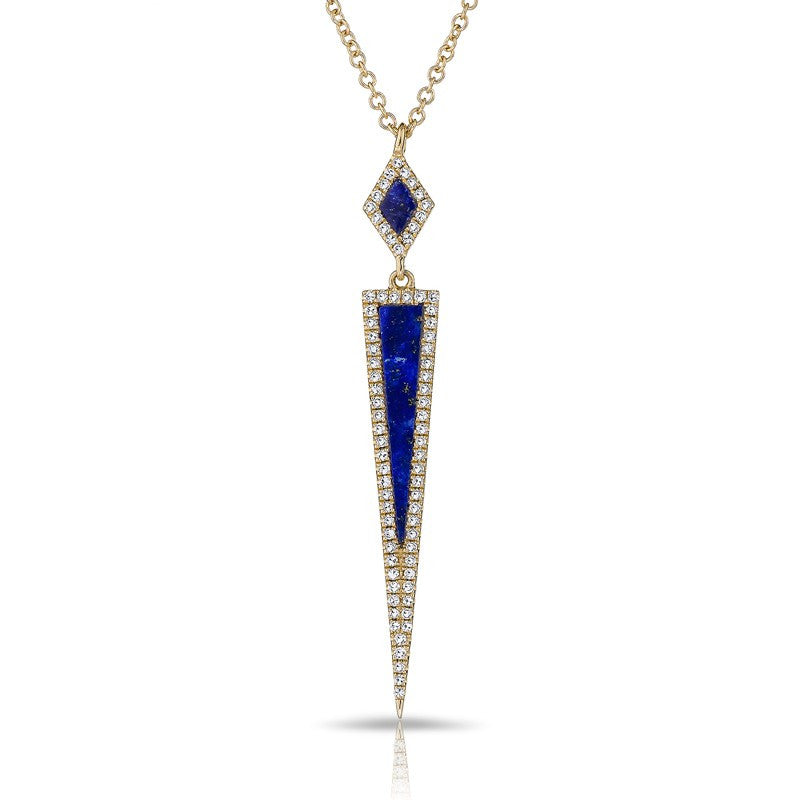 14KT Yellow Gold Diamond Lapis Dagger Necklace