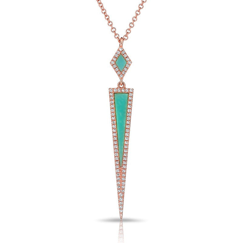 14KT Rose Gold Diamond Turquoise Dagger Necklace