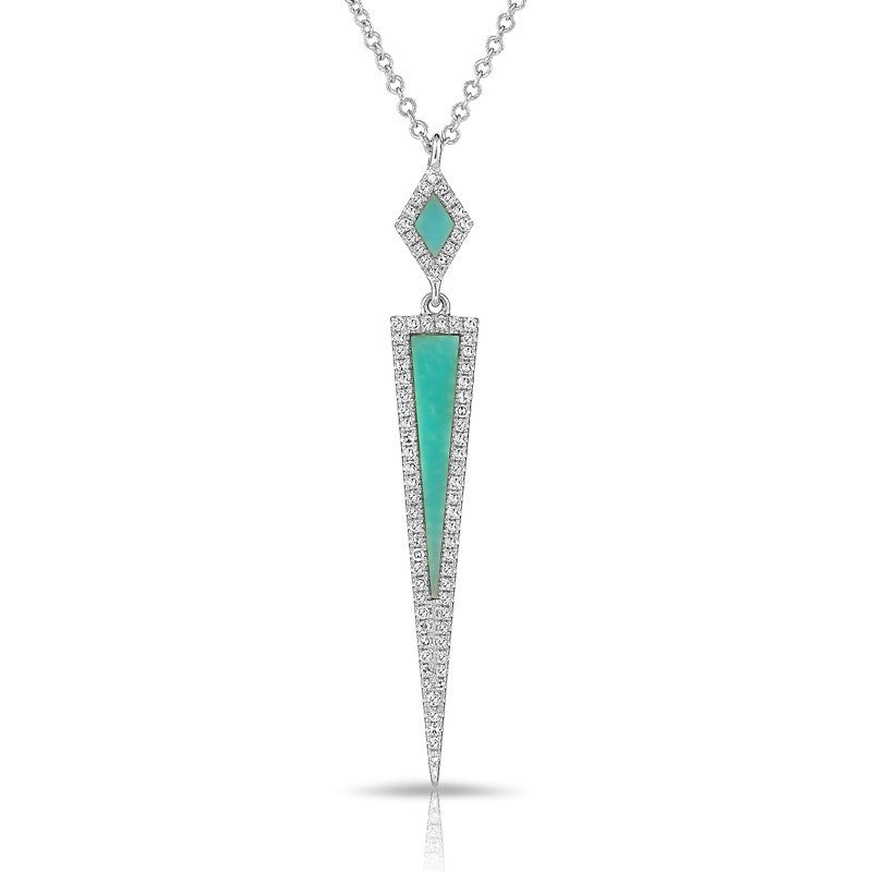 14KT White Gold Diamond Turquoise Dagger Necklace