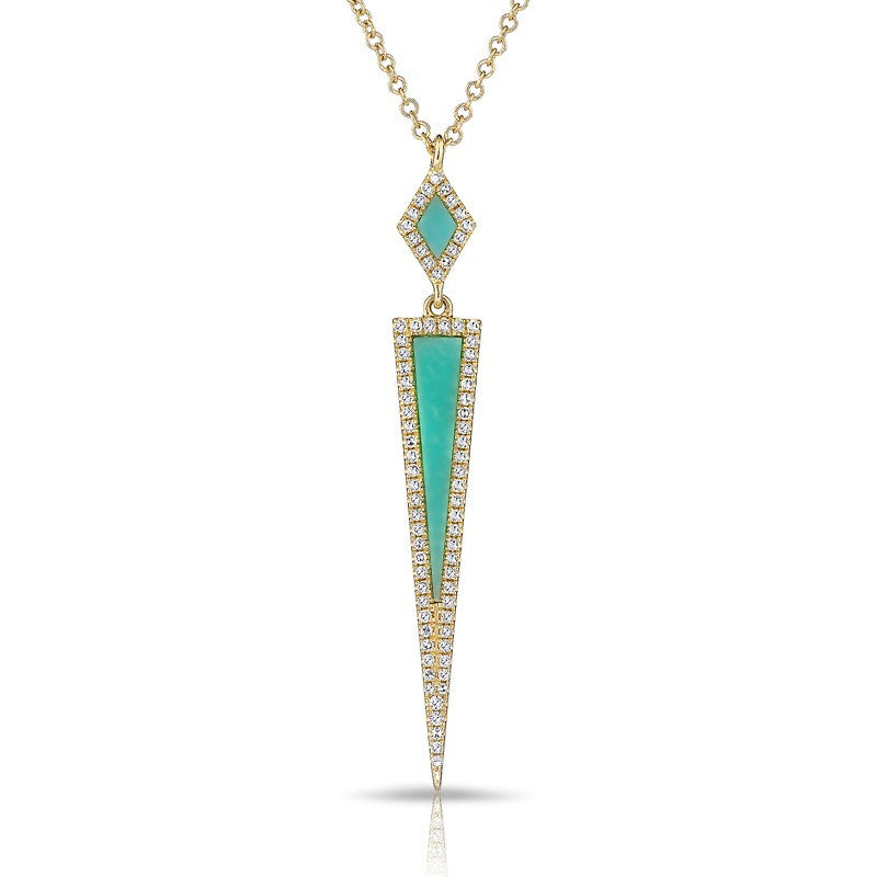 14KT Yellow Gold Diamond Turquoise Dagger Necklace