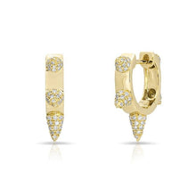 14KT Yellow Gold Diamond Punk Rock Huggie Earrings