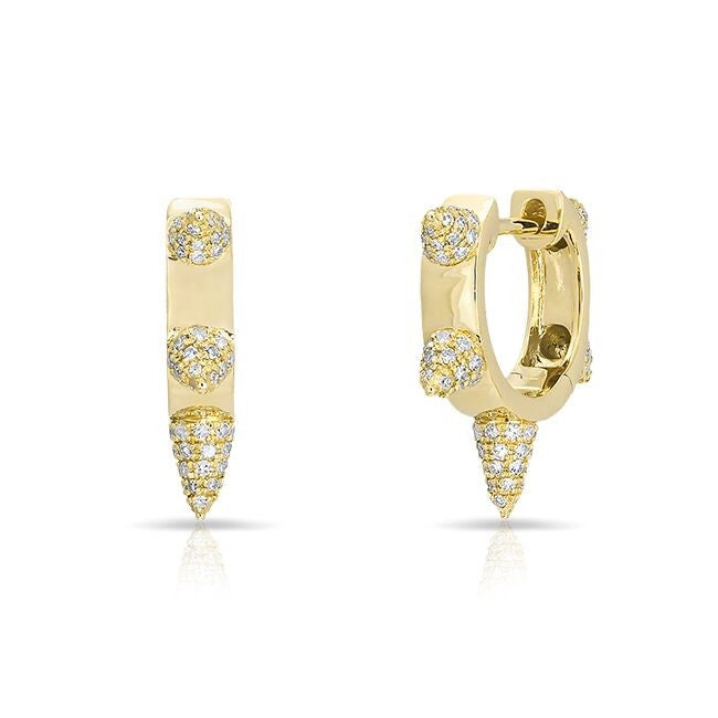 14KT Yellow Gold Diamond Punk Rock Huggie Earrings