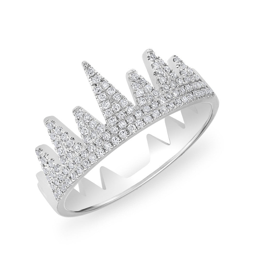 14KT White Gold Diamond Crown Ring