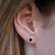 14KT Rose Gold Black Diamond Double Halo Stud Earrings
