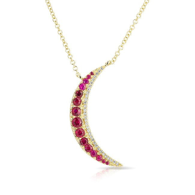 14KT Yellow Gold Ruby Moon Diamond Necklace
