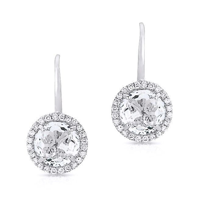 14KT White Gold Round White Topaz Diamond Earrings