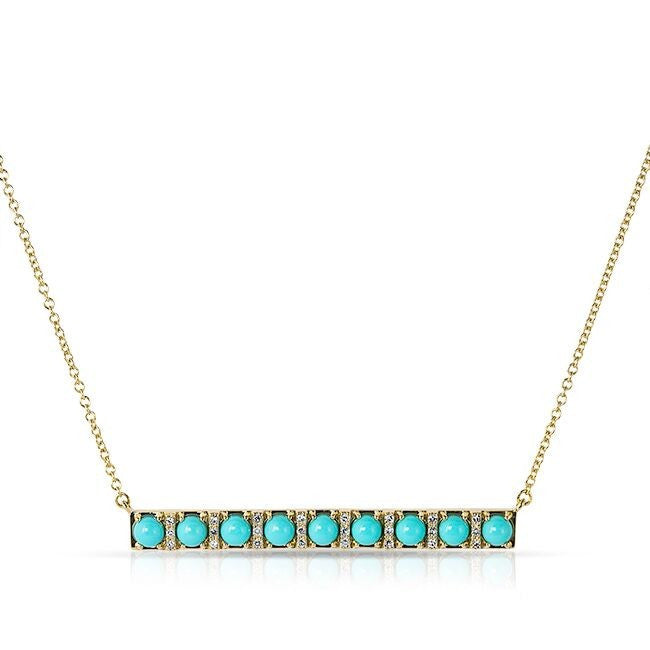 14KT Yellow Gold Turquoise Diamond Bar Necklace