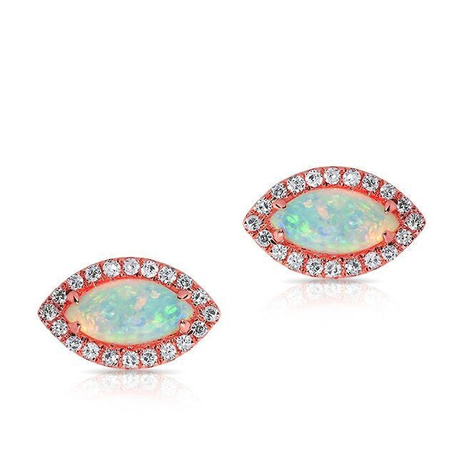 14KT Rose Gold Opal Diamond Mini Marquis Stud Earrings