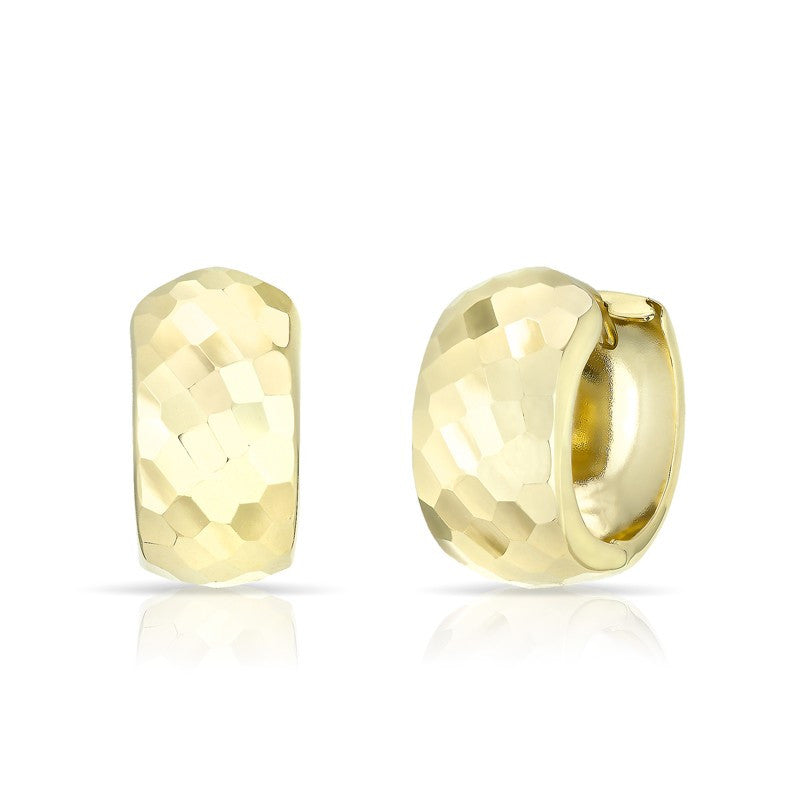 14KT Solid Yellow Gold Hammered Thick Huggie Earrings