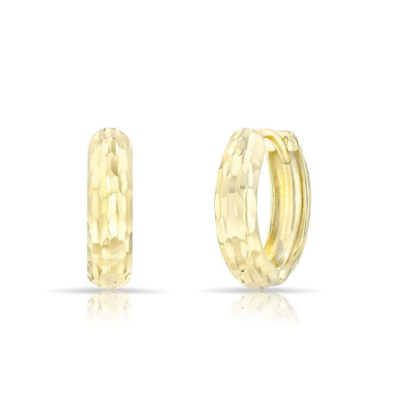 14KT Solid Yellow Gold Sleek Faceted Huggie Earrings