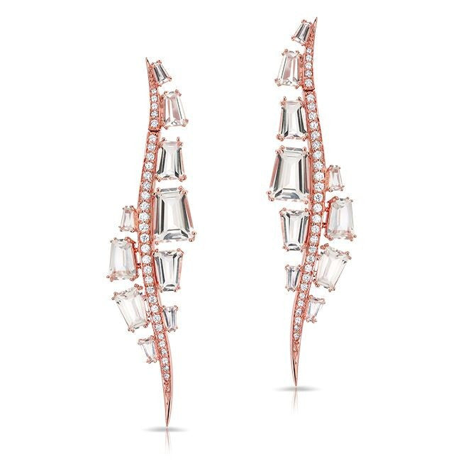 14KT Rose Gold Diamond White Topaz Moderna Earrings