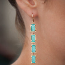 14KT Yellow Gold Turquoise Diamond Rectangle Drops Earrings