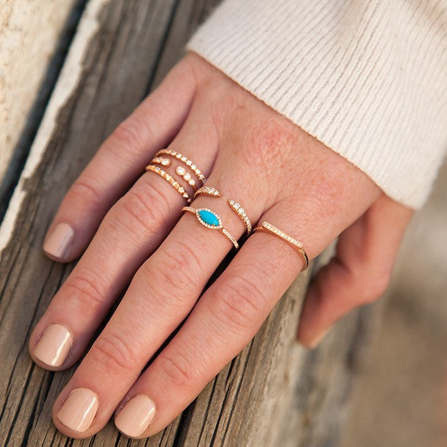 14KT Yellow Gold Diamond Turquoise Mini Marquis Ring