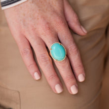 14KT Yellow Gold Turquoise Diamond Oval Cocktail Ring