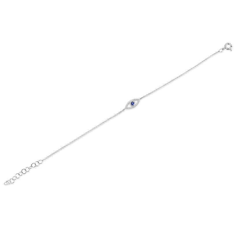 14KT White Gold Blue Sapphire Mini Evil Eye Diamond Bracelet