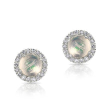 14KT White Gold Mini Round Opal Diamond Stud Earrings