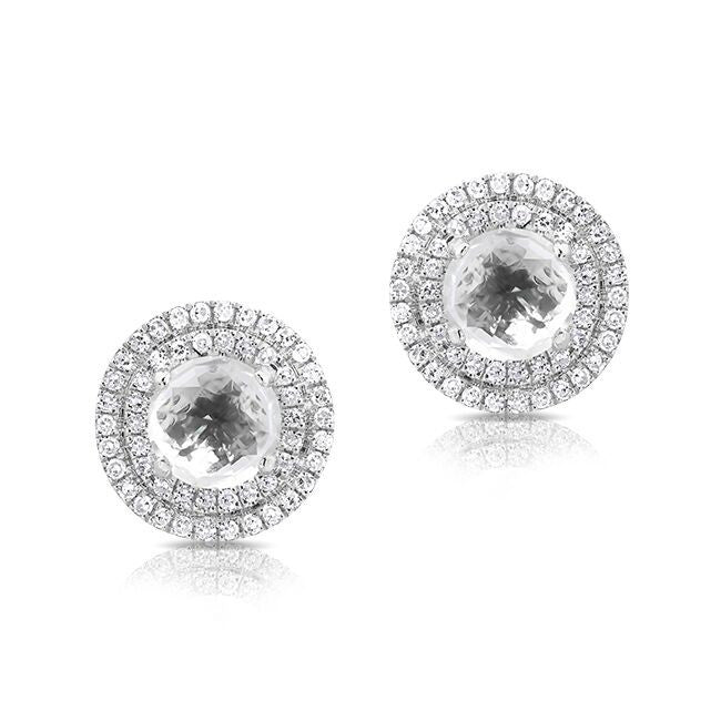 14KT White Gold White Topaz Diamond Sonrisa Stud Earrings
