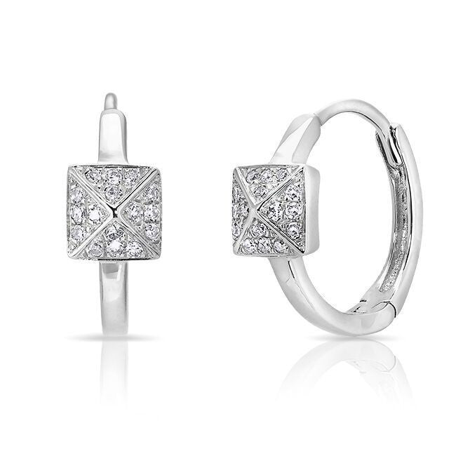 14KT White Gold Diamond Pyramid Huggie Earrings