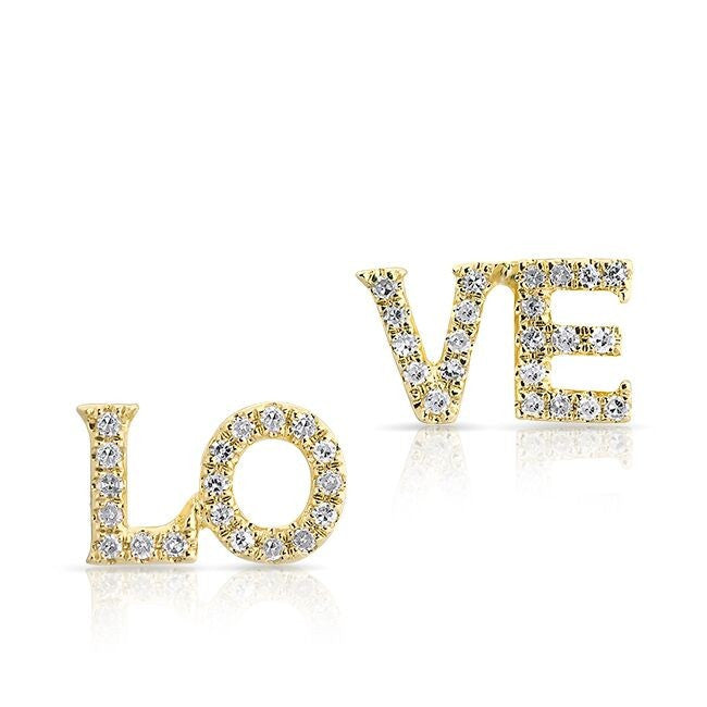 14KT Yellow Gold Diamond LOVE Stud Earrings