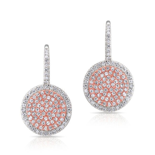 14KT White Gold And Rose Gold Diamond Disc Earrings
